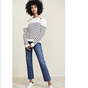 NWT Joie Ruthine Button-Shoulder Stripe Sweater